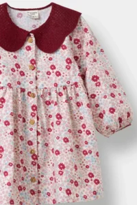 DeFacto Baby Girl Wide Knit Collar Floral Patterned Buttoned Long Sleeve Twill Dress - Image 2