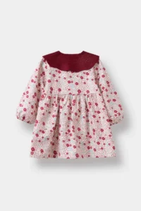 DeFacto Baby Girl Wide Knit Collar Floral Patterned Buttoned Long Sleeve Twill Dress - Image 3
