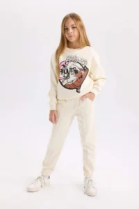 DeFacto Girl's Basic Plain Jogger Sweatpants with Elastic Waist Cuff - Image 3
