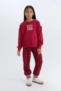 DeFacto Girl's Elastic Waist Printed Jogger Sweatpants
