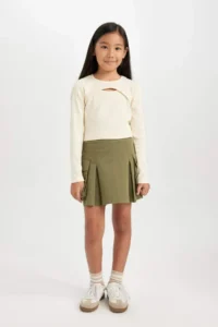 DeFacto Pleat Detailed Pocket Gabardine Skirt Girl
