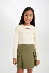 DeFacto Pleat Detailed Pocket Gabardine Skirt Girl - Image 3