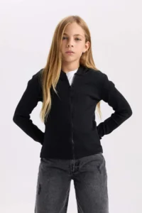 DeFacto Girl's Hooded Ribbed Camisole Zipper Sweatshirt - Image 4