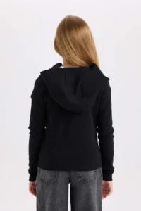 DeFacto Girl's Hooded Ribbed Camisole Zipper Sweatshirt - Image 6