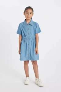 DeFacto Girl's Short Sleeve Summer Jean Dress