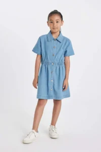 DeFacto Girl's Short Sleeve Summer Jean Dress - Image 2