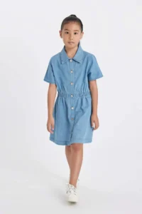 DeFacto Girl's Short Sleeve Summer Jean Dress - Image 3
