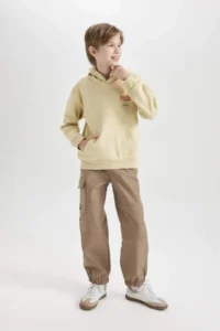 DeFacto Boy's Elastic Waist and Leg Cargo Pocket Plush Fleece Lined Jogger Pants