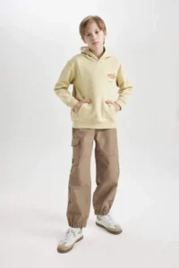 DeFacto Boy's Elastic Waist and Leg Cargo Pocket Plush Fleece Lined Jogger Pants - Image 2