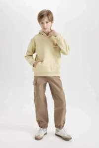 DeFacto Boy's Elastic Waist and Leg Cargo Pocket Plush Fleece Lined Jogger Pants - Image 3