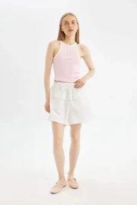 DeFacto Cool Relax Fit Normal Waist Short Leg Linen Blend Shorts