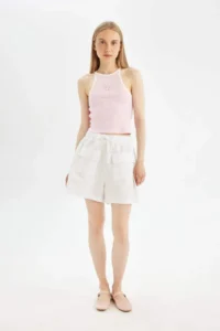 DeFacto Cool Relax Fit Normal Waist Short Leg Linen Blend Shorts - Image 2