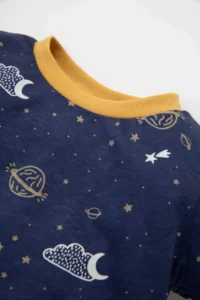 DeFacto Baby Boy Pajamas Set Star Patterned Combed Cotton Long Sleeve Top with Elastic Waist Long Bottom - Image 3