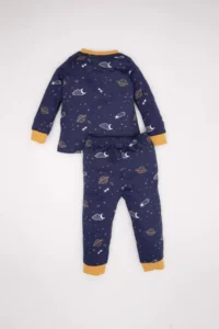 DeFacto Baby Boy Pajamas Set Star Patterned Combed Cotton Long Sleeve Top with Elastic Waist Long Bottom - Image 5