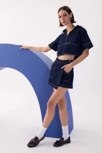 DeFacto High Waist Zipper Pocket Jean Shorts Skirt - Image 2