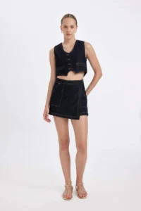 DeFacto High Waist Zipper Pocket Jean Shorts Skirt - Image 3
