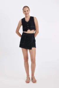 DeFacto High Waist Zipper Pocket Jean Shorts Skirt - Image 4