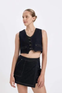 DeFacto High Waist Zipper Pocket Jean Shorts Skirt - Image 5