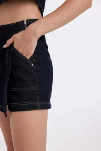 DeFacto High Waist Zipper Pocket Jean Shorts Skirt - Image 7