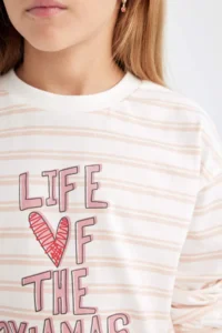 DeFacto Girl's Pajama Set Printed Long Sleeve Top with Elastic Waist Long Bottom - Image 5