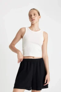 DeFacto Regular Fit Normal Waist Short Leg Linen Blend Black Shorts - Image 4