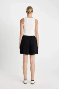 DeFacto Regular Fit Normal Waist Short Leg Linen Blend Black Shorts - Image 6