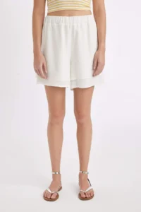 DeFacto Regular Fit Normal Waist Short Leg Linen Blend Black Shorts