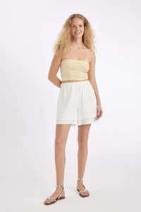 DeFacto Regular Fit Normal Waist Short Leg Linen Blend Black Shorts - Image 2