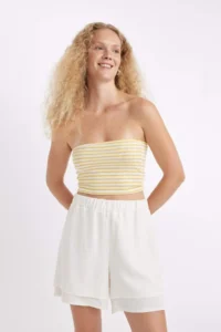 DeFacto Regular Fit Normal Waist Short Leg Linen Blend Black Shorts - Image 4