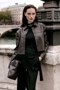 TRENDYOLMİLLA Dark Brown Crop Leather Shirt