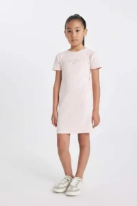 DeFacto Printed Ribbed Camisole Short Sleeve Summer Dress Girls