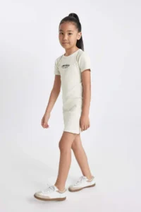 DeFacto Girl's Printed Ribbed Camisole Short Sleeve Summer Dress - Image 2