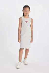 DeFacto Girl's Printed Ribbed Camisole Sleeveless Dress - Image 2