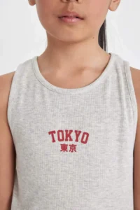 DeFacto Girl's Printed Ribbed Camisole Sleeveless Dress - Image 3