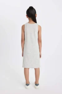 DeFacto Girl's Printed Ribbed Camisole Sleeveless Dress - Image 4