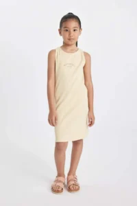 DeFacto Girl's Printed Ribbed Camisole Sleeveless Summer Dress - Image 2