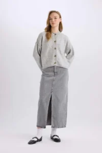 DeFacto Fashion Fit Slit Pocket Long Jean Skirt
