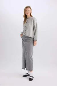 DeFacto Fashion Fit Slit Pocket Long Jean Skirt - Image 2