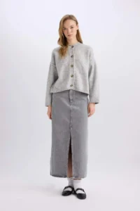 DeFacto Fashion Fit Slit Pocket Long Jean Skirt - Image 3