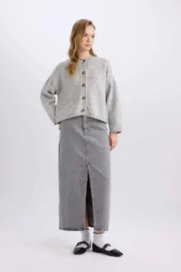 DeFacto Fashion Fit Slit Pocket Long Jean Skirt - Image 4