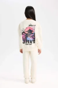 DeFacto Girl's 2-Piece Set Printed Sweatshirt Top with Elastic Waist Jogger Sweatpants - Image 5