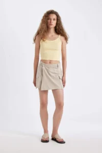 DeFacto Regular Fit Normal Waist Cargo Pocket Gabardine Shorts Skirt