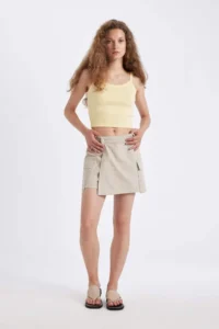 DeFacto Regular Fit Normal Waist Cargo Pocket Gabardine Shorts Skirt - Image 3
