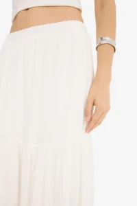 DeFacto A-Line High Waist Cotton Lined Crinkle Viscose Slim Maxi White Skirt - Image 7
