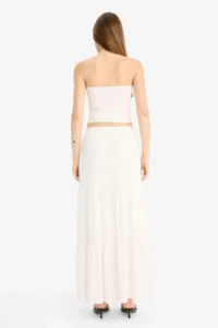 DeFacto A-Line High Waist Cotton Lined Crinkle Viscose Slim Maxi White Skirt - Image 8