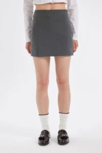 DeFacto High Waist Basic Plain Cotton Slit Lined Mini Skirt - Image 4