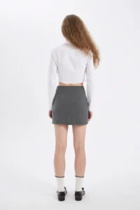 DeFacto High Waist Basic Plain Cotton Slit Lined Mini Skirt - Image 6