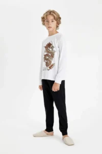 DeFacto Boy's Pajama Set Printed Long Sleeve Top Long Bottom - Image 2
