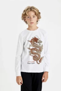 DeFacto Boy's Pajama Set Printed Long Sleeve Top Long Bottom - Image 3