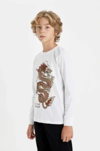 DeFacto Boy's Pajama Set Printed Long Sleeve Top Long Bottom - Image 4